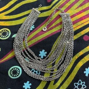 VTG MCM Lisner Multi-stranded Silver Tone Metal Costume Jewelry Necklace